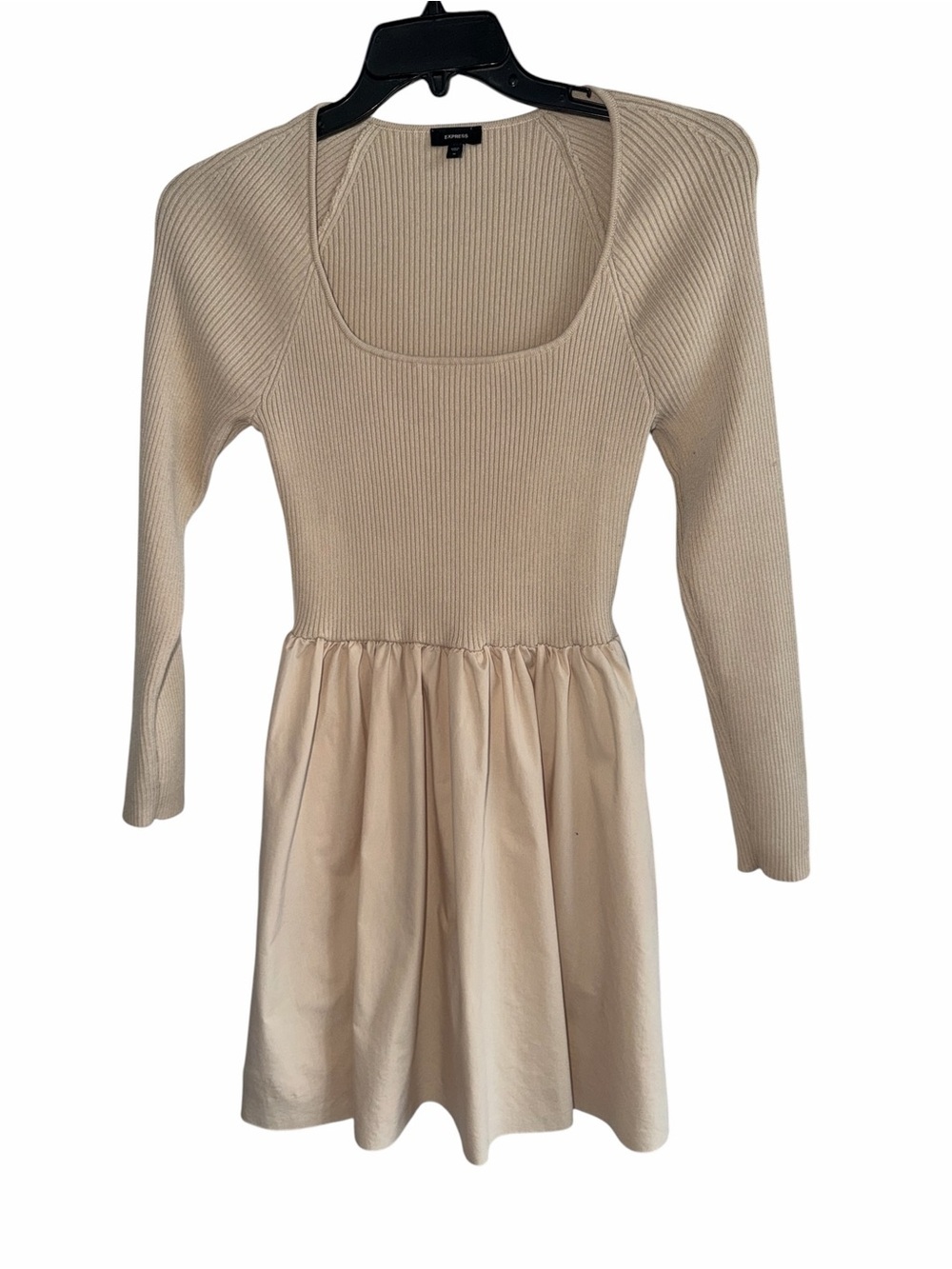 Express Ribbed Knit Scoop-Neck Dress in Ivory Size M - Picture 3 of 9